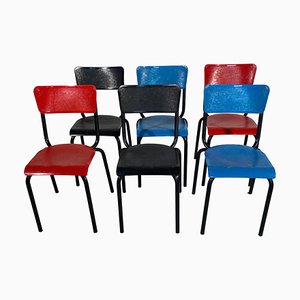 Chaises Empilables Rouges et Noires par Pierre Guariche pour Meurop, 1960s, Set de 6