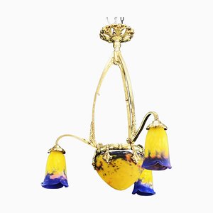 Art Deco Pate De Verre Chandelier from Muller Frères, 1930s