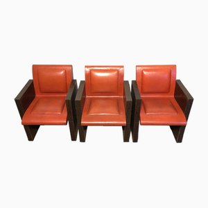 Vintage Leather Armchairs, 1970s, Set of 3