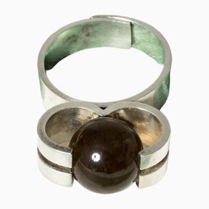 Ring aus Silber & Rauchquarz von Elis Kauppi, 1960er