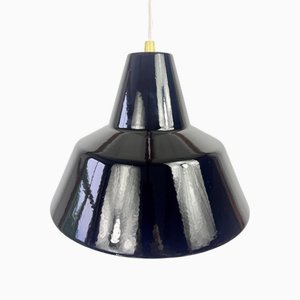 Petite Lampe à Suspension en Émail Noir