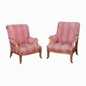 19th Century Satinwood Lounge Chairs, Set of 2