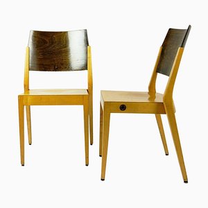 Mid-Century Austrian Beech Stacking Chairs by Karl Schwanzer for Thonet, 1950s, Set of 2
