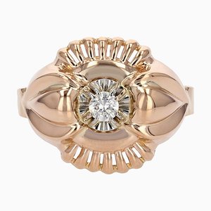 Anillo francés de oro rosa de 18 kt con diamante, años 60