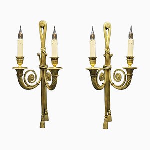 Louis XVI French Two-Arm Ribbon, Knot and Tassel Sconces, 1910s, Set of 2