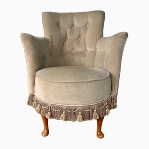 Grey Velvet Tassle Slipper Chair