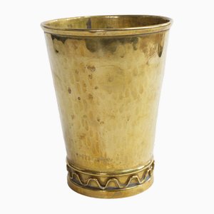 Candleholder or Cup in Hammered Brass by Lars Holmström, Arvika, 1950s