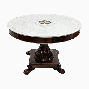 Table Charles X en Acajou avec Plateau en Marbre Blanc, France, 1840s