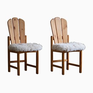 Danish Modern Brutalist Sculptural Dining Chairs in Pine, 1970s, Set of 2