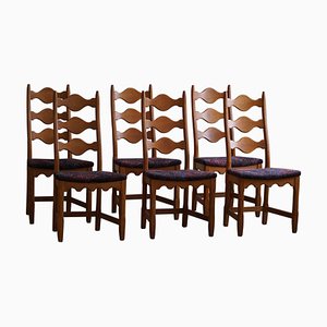 Danish Modern Highback Dining Chairs in Oak attributed to Henning Kjærnulf, 1960s, Set of 6