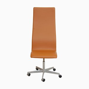 High Oxford Desk Chair in Whisky Colored Nevada Leather by Arne Jacobsen, 2000s
