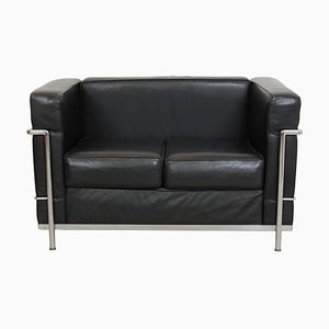 LC-2 2-Seater Sofa in Black Leather by Le Corbusier for Cassina