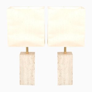 Travertine Table Lamps, Set of 2