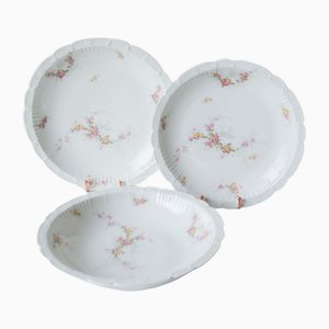 Platos de porcelana de Limoges de J. Pouyat, años 10. Juego de 3