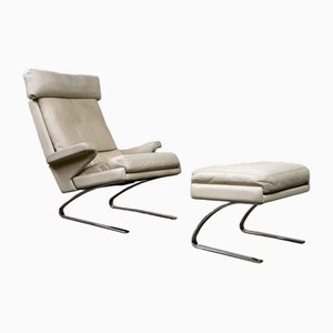 Leather Swing Lounge Chair with Ottoman by Reinhold Adolf for Cor Germany, 1970s, Set of 2