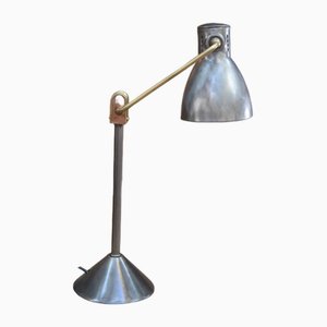 Lampada da tavolo industriale in metallo e ottone, anni '50