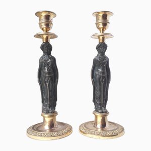 Portacandele Empire in bronzo, set di 2