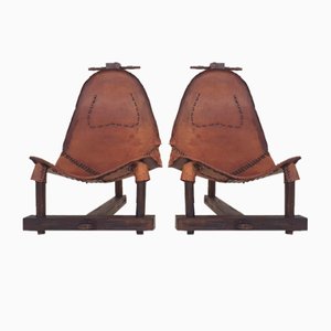 Saddle Leather Lounge Chairs, Brazil, 1960s, Set of 2