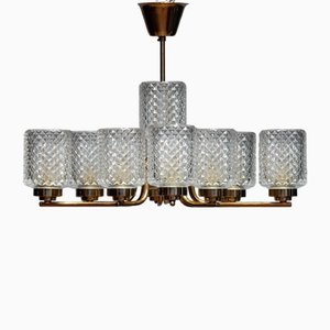 Brass and Glass Chandelier by Carl Fagerlund for Orrefors, 1960