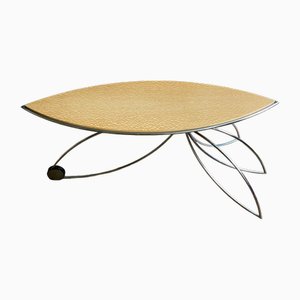 Chromed Metal Table with Shuttle Top in Laminated Blonde Wood, 1960s