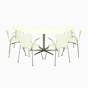 Fauteuils et Table de Salle à Manger 3207 A826 par Arne Jacobsen pour Fritz Hansen, 1972, Set de 7