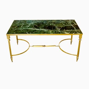 Mid-Century Green Marble and Brass Coffee Table, 1960s