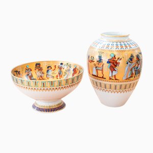 Porcelain Pots with Egyptian Motif from Kaiser Theben, 1920s, Set of 2