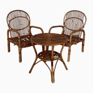 Garden Lounge Set in Bamboo, 1960s, Set of 3