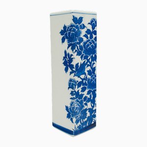 Chinese Stem Vase with Blue & White Flower Sleeve Decor, 1970s