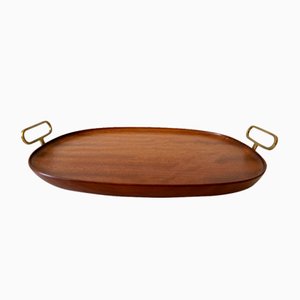 Bandeja de servicio Mid-Century moderna de teca de Carl Auböck, Austria, años 50