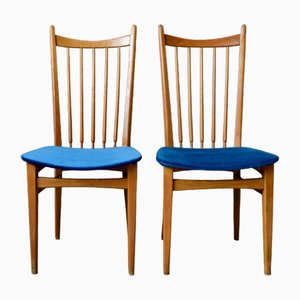 High-Back Blue Velvet Chairs, 1960s, Set of 2