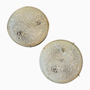 Mid-Century Modern Round Wall Sconces in Gilded Metal and Glass from Stilux Milano, Italy, 1960s, Set of 2