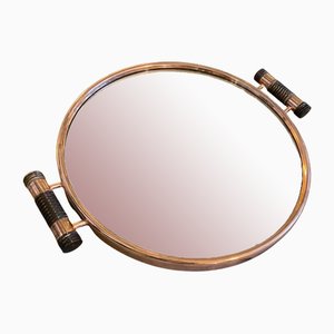 Art Deco Round Tray in Copper and Mirrored Glass with Ebony Handles from Poggi, Italy, 1930s