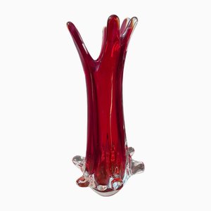 Jarrón modernista de cristal de Murano Sommerso rojo atribuido a Seguso, años 80