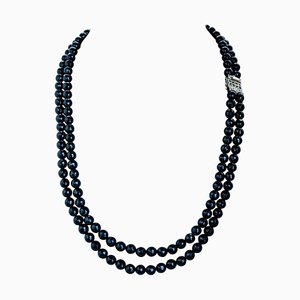 Onyx, Diamonds, Rose Gold and Silver Multi-Strands Necklace