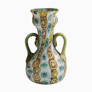 Millefiori Vase in Braun, Grün und Weiß von Brothers Toso Murano, 1910er