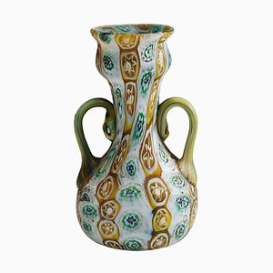 Millefiori Vase in Brown, Green and White from Brothers Toso Murano, 1910s