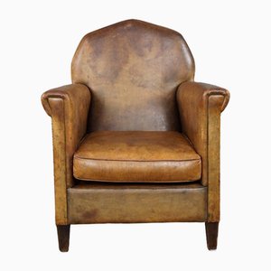 Patinated Sheep Leather Armchair