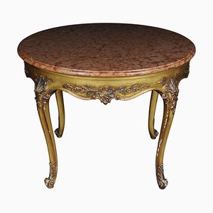 Louis XV Gilt Round Salon or Coffee Table with Marble Top, 1900s