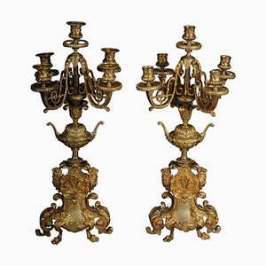 Candelabros franceses de historicismo de bronce dorado, década de 1880. Juego de 2