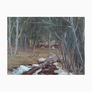 Stanislav Kreics, En el bosque, óleo sobre cartón
