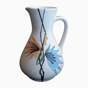 German White Glazed Ceramic Jug Vase with Flower Decor from Ceramano, 1960s