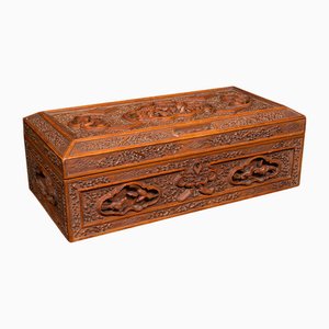 Vintage Chinese Carved Decorative Box in Satinwood, 1950