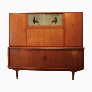 Danish Teak Credenza with Shutters and Glass Cabinet, 1950s