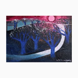 Laimdots Murnieks, The Blue Trees, 1974, Olio su cartone