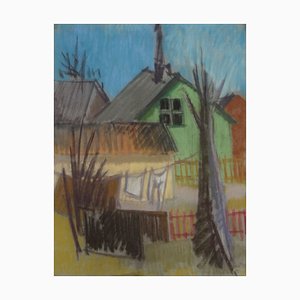 Laris Strunke, In the Yard, 1950, Pastell auf Papier
