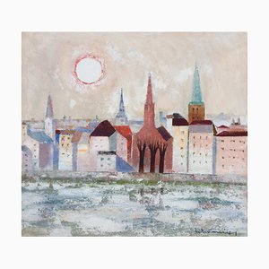 Laimdots Murnieks, Town, 1998, Huile sur Carton