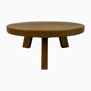 Round Brutalist Oak Coffee Table, 1960s