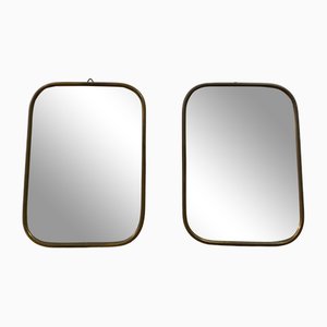 Small Italian Brass Framed Mirrors, 1950s, Set of 2