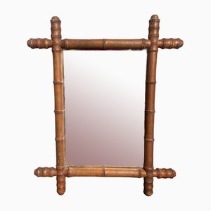 Mid-Century French Modern Wall Mirror with Faux Bamboo Frame, 1940s